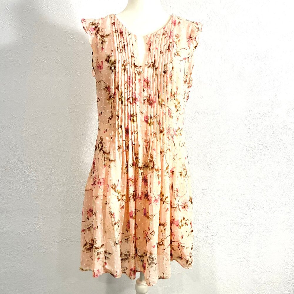 CeCe Sheer Pink Ruffle Sleeved Spriing/Summer Dress, Size 14, Pleated Bodice